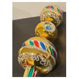 S - Gold Finial Ornament with Glitter and Vibrant Accents