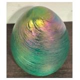 S - Iridescent Art Glass Egg Paperweight by OBG