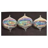 S - Set of 3 Iridescent Hand Blown Glass Hanging Ornaments