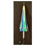 TR - 8 Inch Glass Umbrella Ornament with Blue and Green Stripes