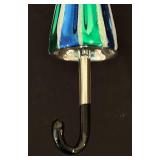 TR - 8 Inch Glass Umbrella Ornament with Blue and Green Stripes