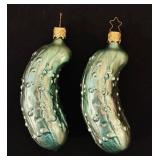 S - Set of 3 Glass Vegetable Ornaments Carrot and Pickles