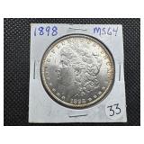 1898 Morgan Silver Dollar Marked MS64 When Purchased - Nice Mint Luster!!