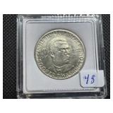 High Grade 1947 Booker T. Washington Commem. Silver Half Dollar - Small hairline crack is on the holder; not the coin - the coin is BU