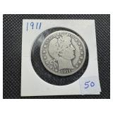 1911 Silver Barber Half Dollar