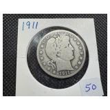 1911 Silver Barber Half Dollar
