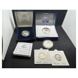 Five Coins: 1958 and 1959 Proof Jefferson Nickels; 1999 Proof Susan B. Anthony Dollar in U. S. Mint Package with COA; Two 1986-D Uncirculated Half Dollars