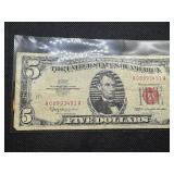 1963 Red Seal Five Dollar Bill