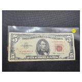 1963 Red Seal Five Dollar Bill