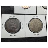 Five Older British Coins: 1940 UK Penney AU, 1945 UK Penney AU, 1981 Britain Two New Pence AU, 1960 Britain Three Pence XF, 1950 UK Half Crown XF