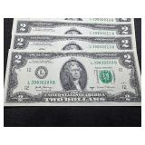 Five Sequential Two Dollar Bills