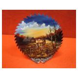 Deer Scene Painted Saw Blade w/Antler Display Holder