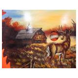Deer Scene Painted Saw Blade w/Antler Display Holder
