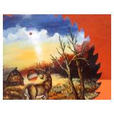 Deer Scene Painted Saw Blade w/Antler Display Holder