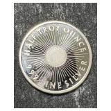 HALF TROY OZ .999 FINE SILVER SUNSHINE MINTING ROUND