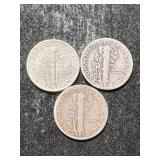 3 US MERCURY DIMES 1926-S 1937 1941-D