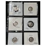 GROUP OF 6 US MERCURY DIMES