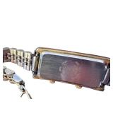 Benrus Quartz Dual Dial Rectangular Wristwatch with Metal Band