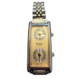 Benrus Quartz Dual Dial Rectangular Wristwatch with Metal Band