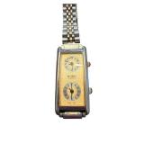 Benrus Quartz Dual Dial Rectangular Wristwatch with Metal Band
