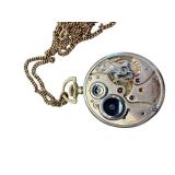 Zenith Gold Tone Engraved Pocket Watch with Chain