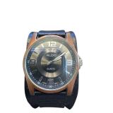 Aldo Quartz Wristwatch with Wide Black Leather Band