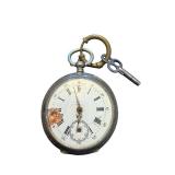 Antique Engraved Pocket Watch with Key Wind and Floral Case