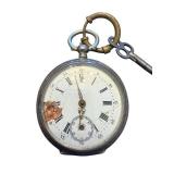 Antique Engraved Pocket Watch with Key Wind and Floral Case