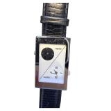 Oui Art Dual-Time Rectangular Wristwatch with Black Strap