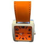 Orange Quartz Wristwatch with Square Face and Leather Band