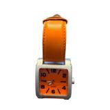 Orange Quartz Wristwatch with Square Face and Leather Band