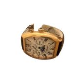Stauer Gold Tone Chronograph Watch with Brown Leather Band