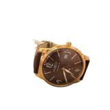 Zeppelin Flatline Brown Leather Strap Wristwatch with Gold Tone Case