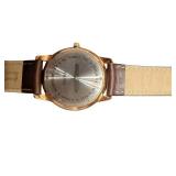 Zeppelin Flatline Brown Leather Strap Wristwatch with Gold Tone Case