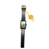 Stuhrling Original Square Face Black Leather Watch, Multi-Color Dial