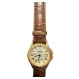 Stauer Gold Tone Quartz Watch with Brown Leather Band