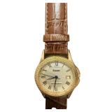 Stauer Gold Tone Quartz Watch with Brown Leather Band