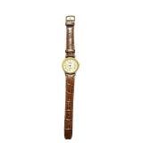 Stauer Gold Tone Quartz Watch with Brown Leather Band