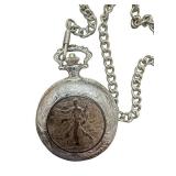 Silver Tone Pocket Watch with E Pluribus Unum Eagle and Liberty Design