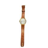 Vostok Gold-Tone Wristwatch with Brown Leather Band