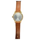 Vostok Gold-Tone Wristwatch with Brown Leather Band