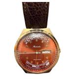 Raketa Vintage Russian Day-Date Wristwatch with Brown Leather Strap