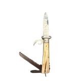 Vintage Multi-Function Knife with Bone Handle and Tools