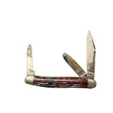 Lot of 2 Vintage Pocket Knives with Jigged Handles and Multi-Blade Design