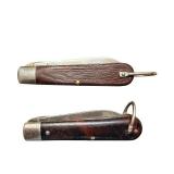 Pair of Vintage Two-Blade Folding Pocket Knives with Wood Grain Handles