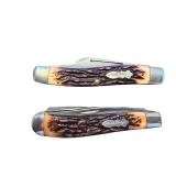 Set of 2 Schrade USA Middleman Jack Pocket Knives with Stag Handles