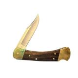 Buck 110 Folding Knife with North American Hunting Club Etching and Leather Sheath