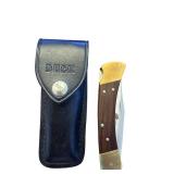 Buck 110 Folding Knife with North American Hunting Club Etching and Leather Sheath