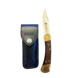 Buck 110 Folding Knife with North American Hunting Club Etching and Leather Sheath