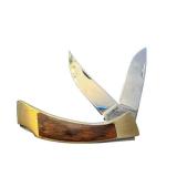 Browning USA Two-Blade Folding Pocket Knife with Wood Inlay and Leather Sheath